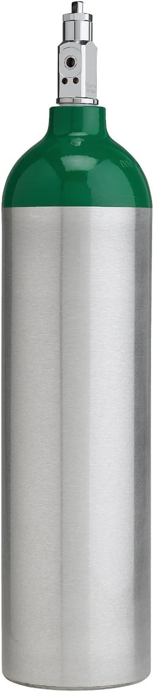ResOne Portable Aluminum Medical Oxygen Cylinder, D Size, with CGA-870 Toggle Valve for Medical Use - Non-Sparking, Green Dome, Brushed Finish, 14.3 cf, Ships Empty, Prescription Required to Fill customer photo 1