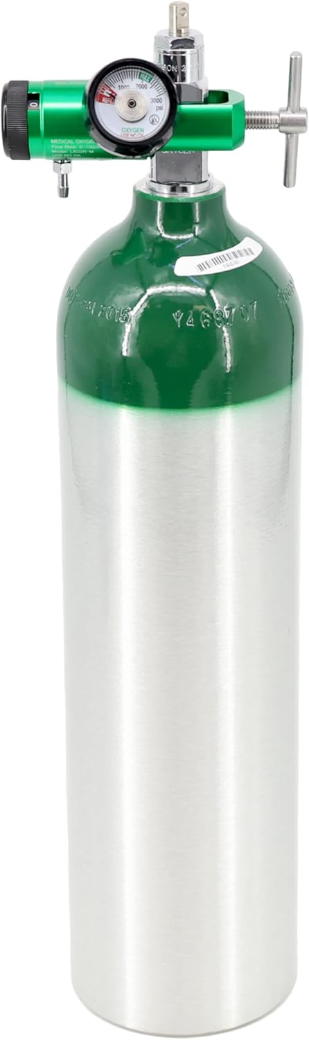 ResOne Portable Aluminum Medical Oxygen Cylinder, D Size, with CGA-870 Toggle Valve for Medical Use - Non-Sparking, Green Dome, Brushed Finish, 14.3 cf, Ships Empty, Prescription Required to Fill customer photo 2