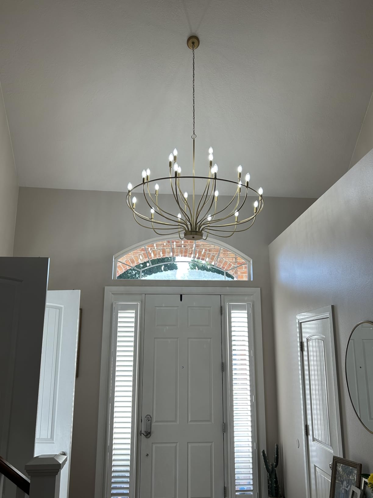 Brushed Nickel Chandelier, 6-Light Dining Room Chandelier Chrome Light Fixture Metal Candle Kitchen Chandeliers 28inch Round customer photo 1