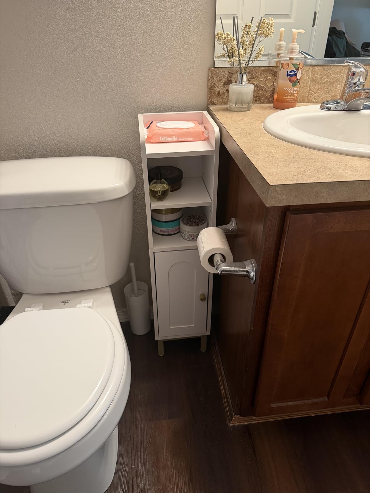 Hzuaneri Bathroom Storage Cabinet, Small Corner Floor Cabinet with Door and Shelves, Narrow Toilet Paper Holder, Bathroom Organizer with Adjustable Shelf, for Small Spaces, White BC08203X customer photo 1