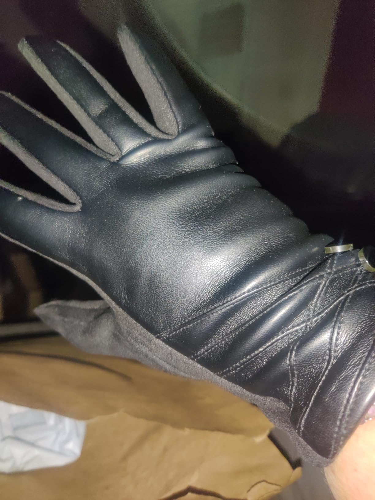 Winter Leather Gloves for Women, With Touchscreen Texting Warm Cashmere Lining Windproof Suede Driving Gloves customer photo 2