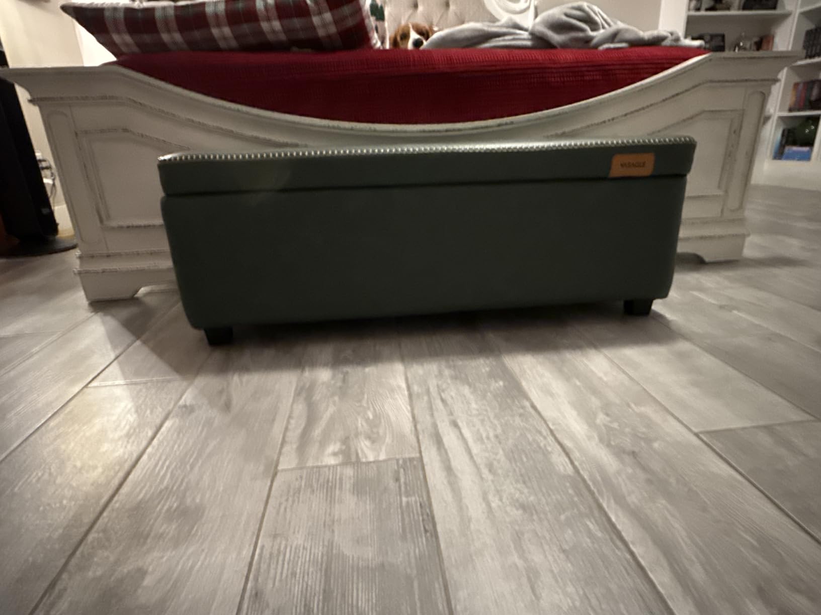 VASAGLE EKHO Collection - Storage Ottoman Bench, Entryway Bedroom Bench, 25 Gallons, Synthetic Leather with Stitching, Mid-Century Modern, Safety Hinges, Loads 660 lb, Ink Black ULOM075B01 customer photo 1
