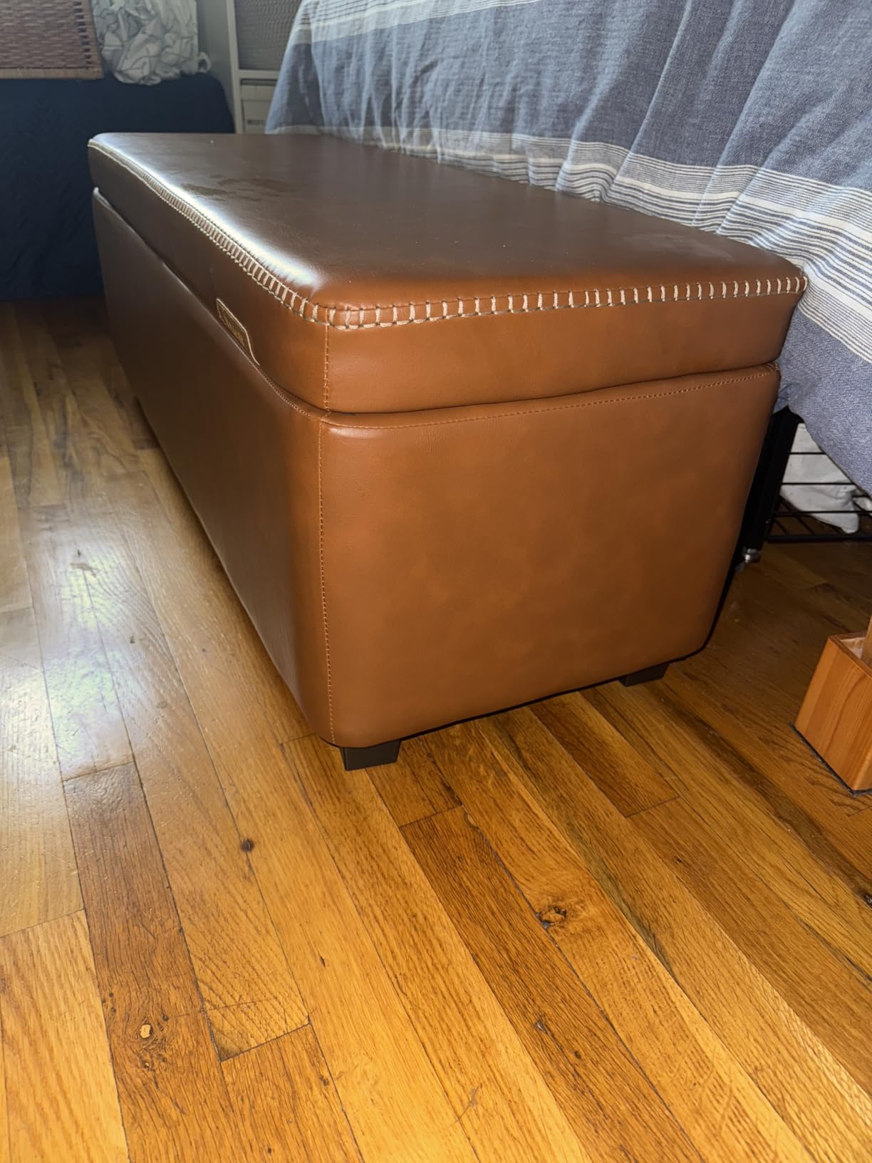 VASAGLE EKHO Collection - Storage Ottoman Bench, Entryway Bedroom Bench, 25 Gallons, Synthetic Leather with Stitching, Mid-Century Modern, Safety Hinges, Loads 660 lb, Ink Black ULOM075B01 customer photo 2