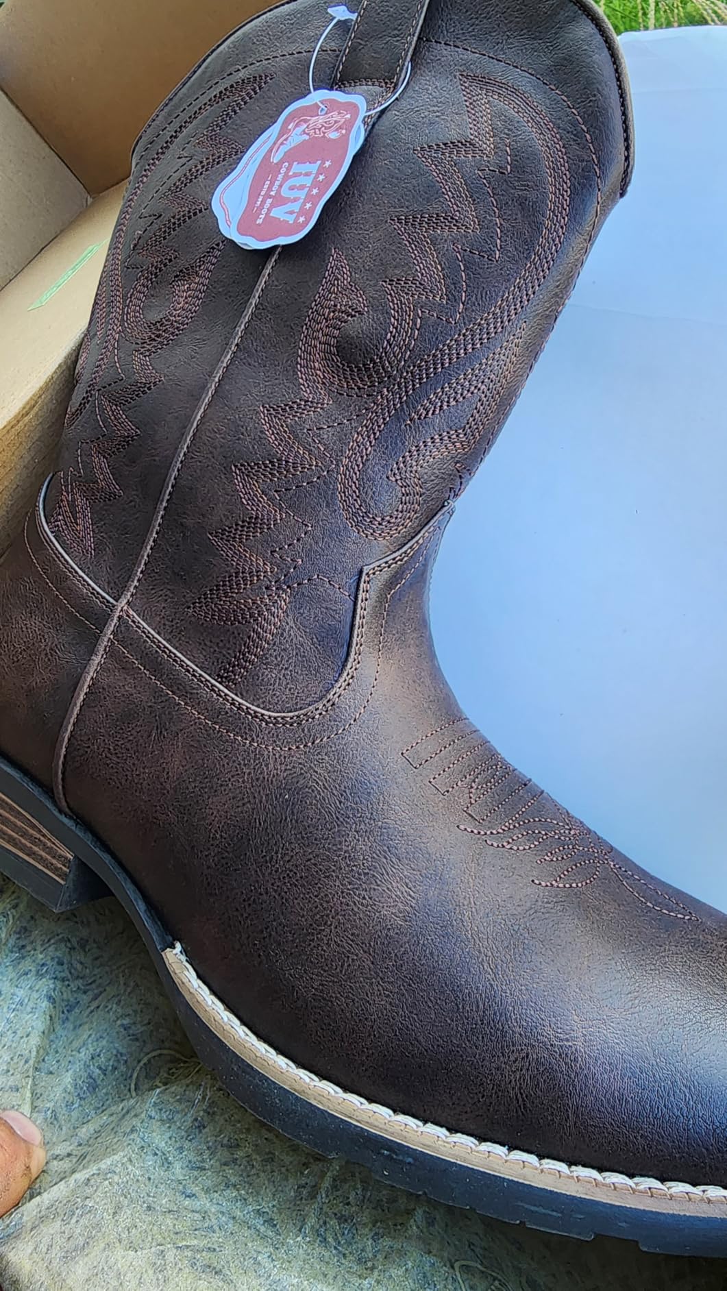 IUV Cowboy Boots For Men Suede Square Toe Western Boots Pull On Classic Embroidered Boot customer photo 2