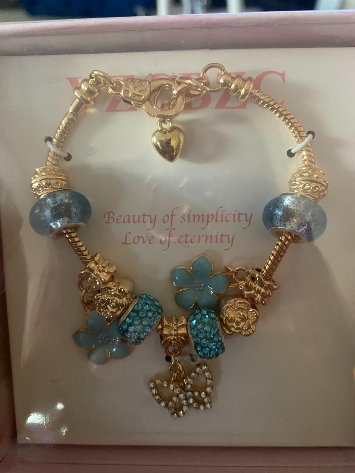 Charm Bracelet for Women, with Crystal and Heart Shape Glass Beads Silver CZ Cross Snake Chain Bracelet, Trendy Charm Bracelet Jewelry Valentine's Day Gifts for Women customer photo 2