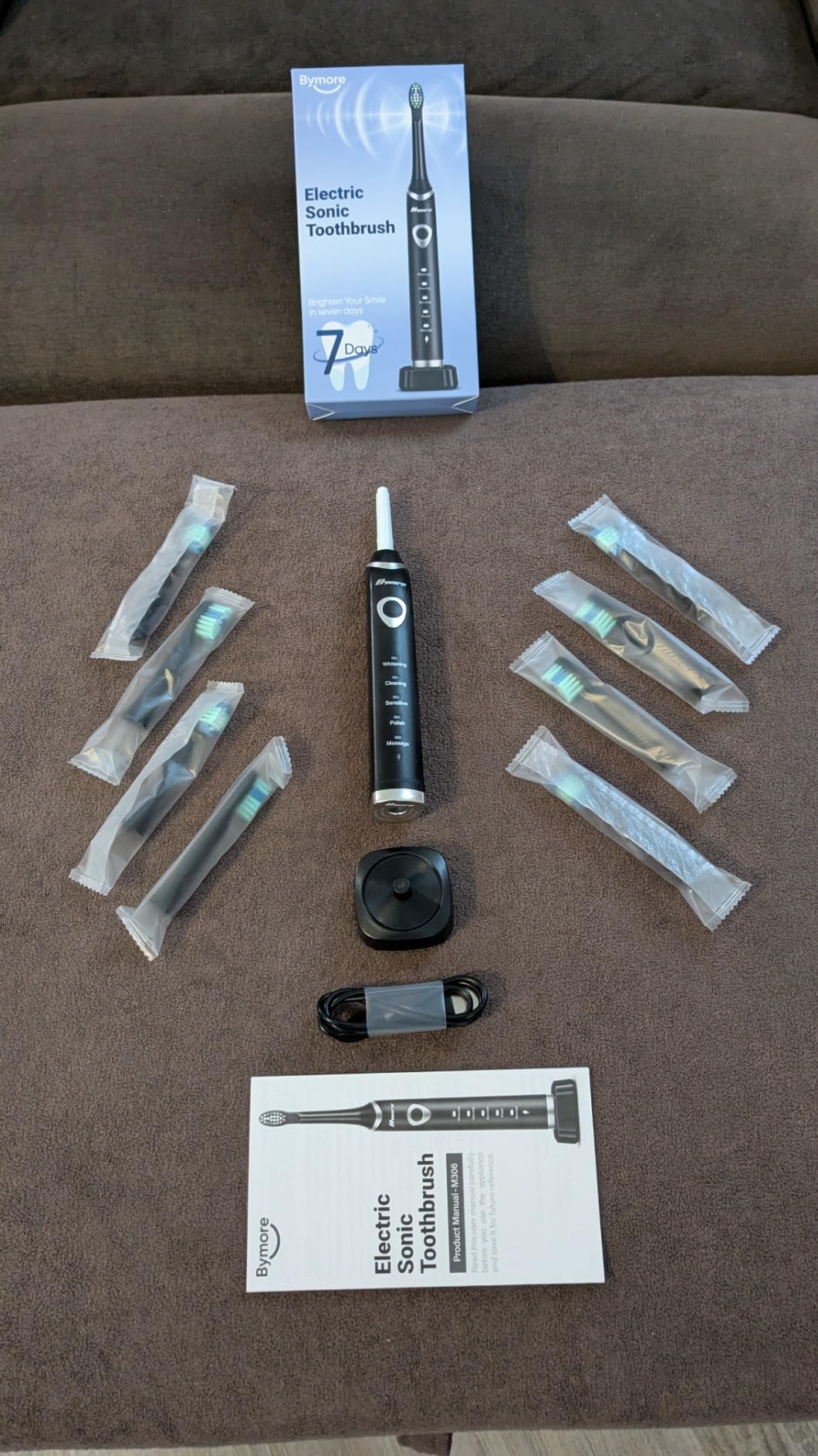 Bymore Electric Toothbrush for Adults, Sonic Rechargeable Toothbrush with 8 Brush Heads, 330-Day Battery, 5 Cleaning Modes & 2-Min Timer, Travel-Friendly Ultra Clean Design - Black customer photo 2
