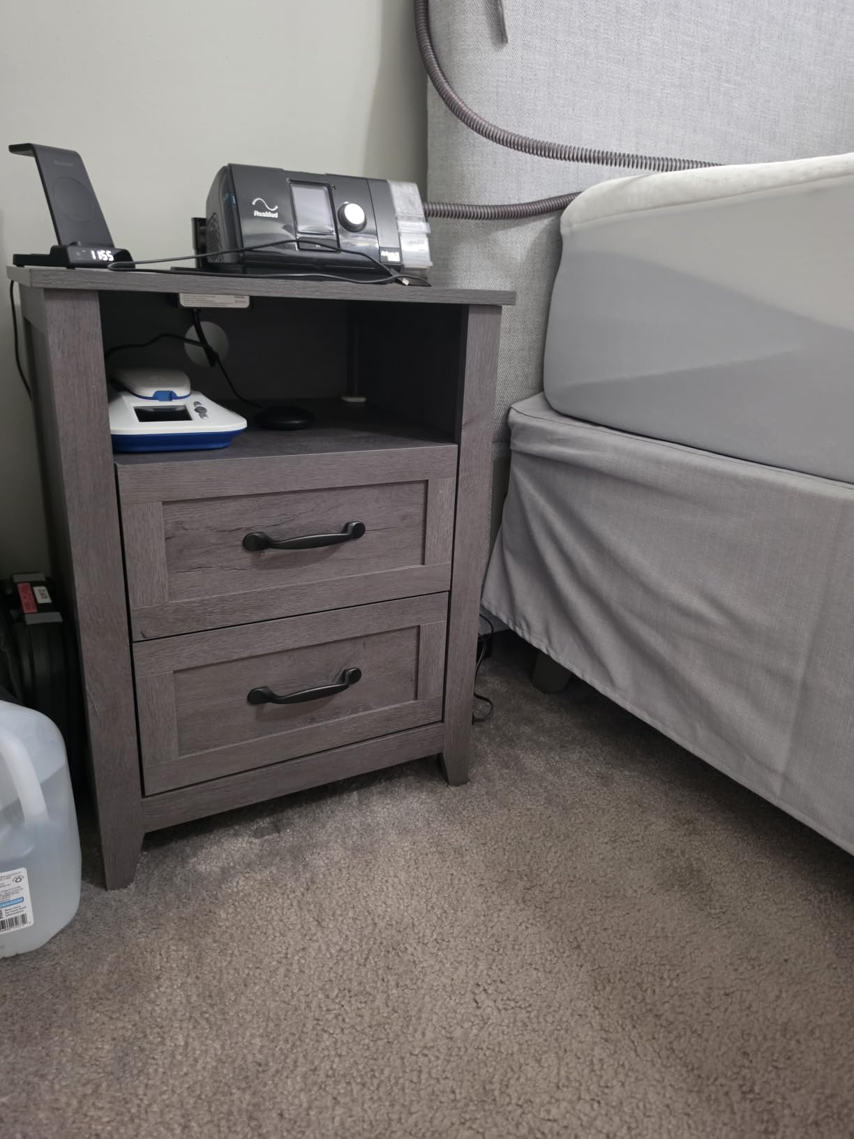 VASAGLE LIRY Collection - Farmhouse Nightstands with Charging Station, Set of 2 Bedside Tables, Side Tables with Drawer, Open Compartment, for Bedroom, Rustic White and Honey Brown ULET859K41 customer photo 1