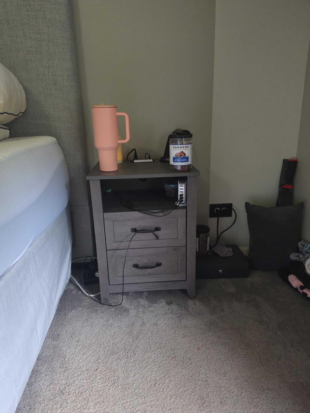 VASAGLE LIRY Collection - Farmhouse Nightstands with Charging Station, Set of 2 Bedside Tables, Side Tables with Drawer, Open Compartment, for Bedroom, Rustic White and Honey Brown ULET859K41 customer photo 2