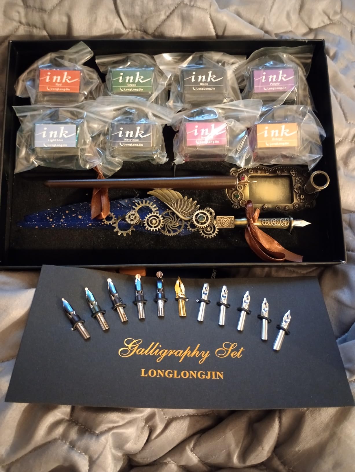 Calligraphy Pens and Ink Set - Calligraphy Kits for Beginners, Quill Pen Includes Dip Pen, 8 Colors Ink, 11 Calligraphy Pen Nibs (Grey) customer photo 1