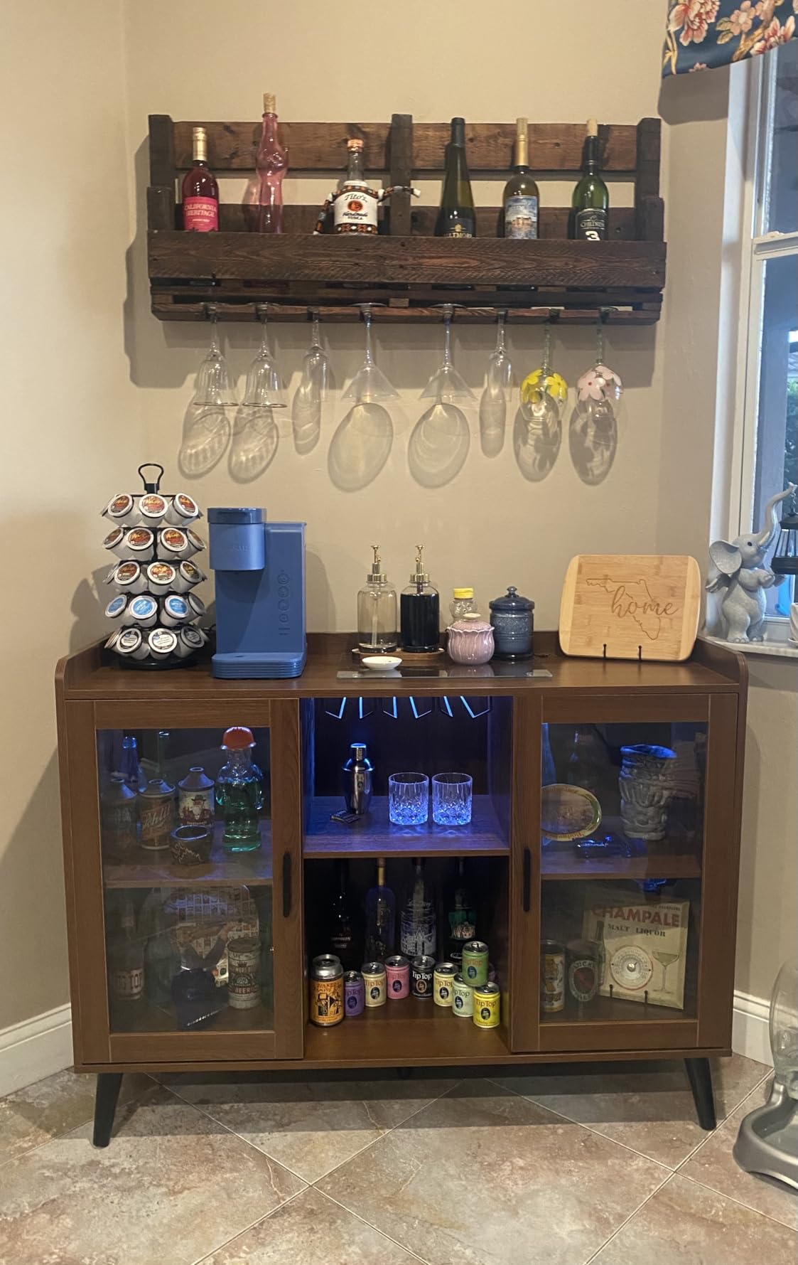 Wine Bar Cabinet with LED Light, Home Coffee Cabinet w/ Wine & Glass Holder | Kitchen Buffet Sideboard with Storage Shelf, Freestanding Liquor Cabinet for Living Room, Dining Room customer photo 1