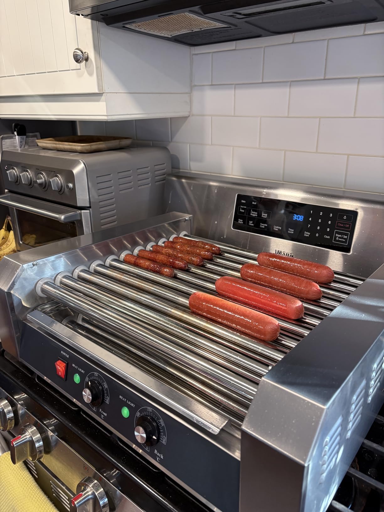 SYBO Hot Dog Roller, 30 Hot Dogs 11 Rollers Grill Cooker Machine with Removable Stainless Steel Drip Tray and Glass Hood Cover, 1430-Watts, Perfect for Commercial And Party customer photo 1