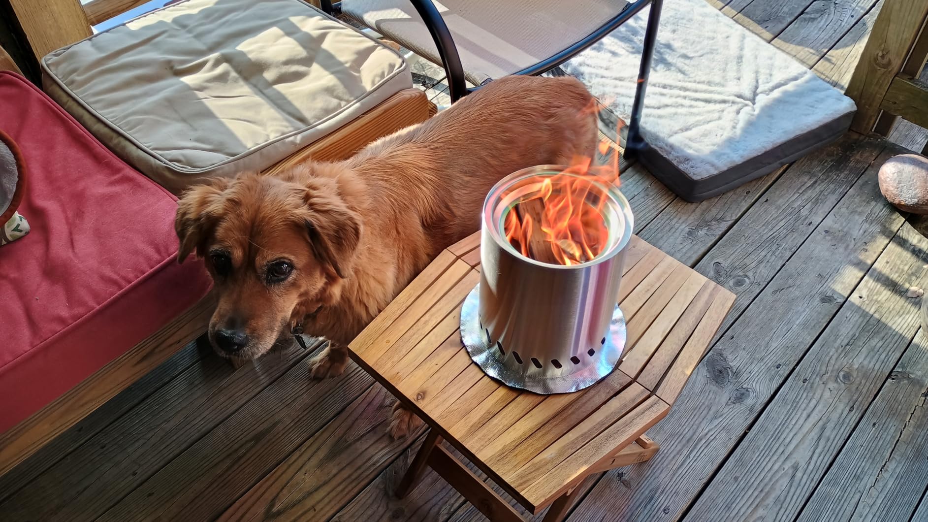 9.7 x 7.1 Inch Tabletop Fire Pit by AmazStove, Low Smoke Camping Stove for Outdoor Safe Burning Firepits, Fueled Pellets or Wood, Travel Bag Included customer photo 1