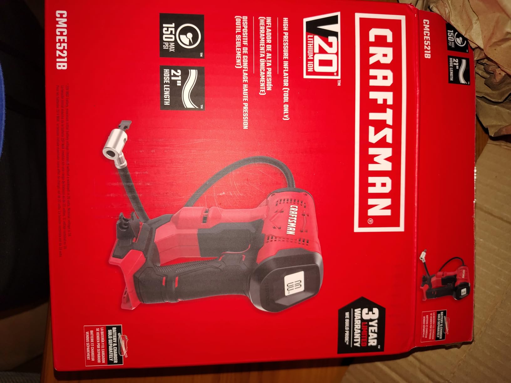 CRAFTSMAN V20 Air Compressor Portable, Cordless Tire Inflator, Up To 150 PSI (CMCE521B) customer photo 2
