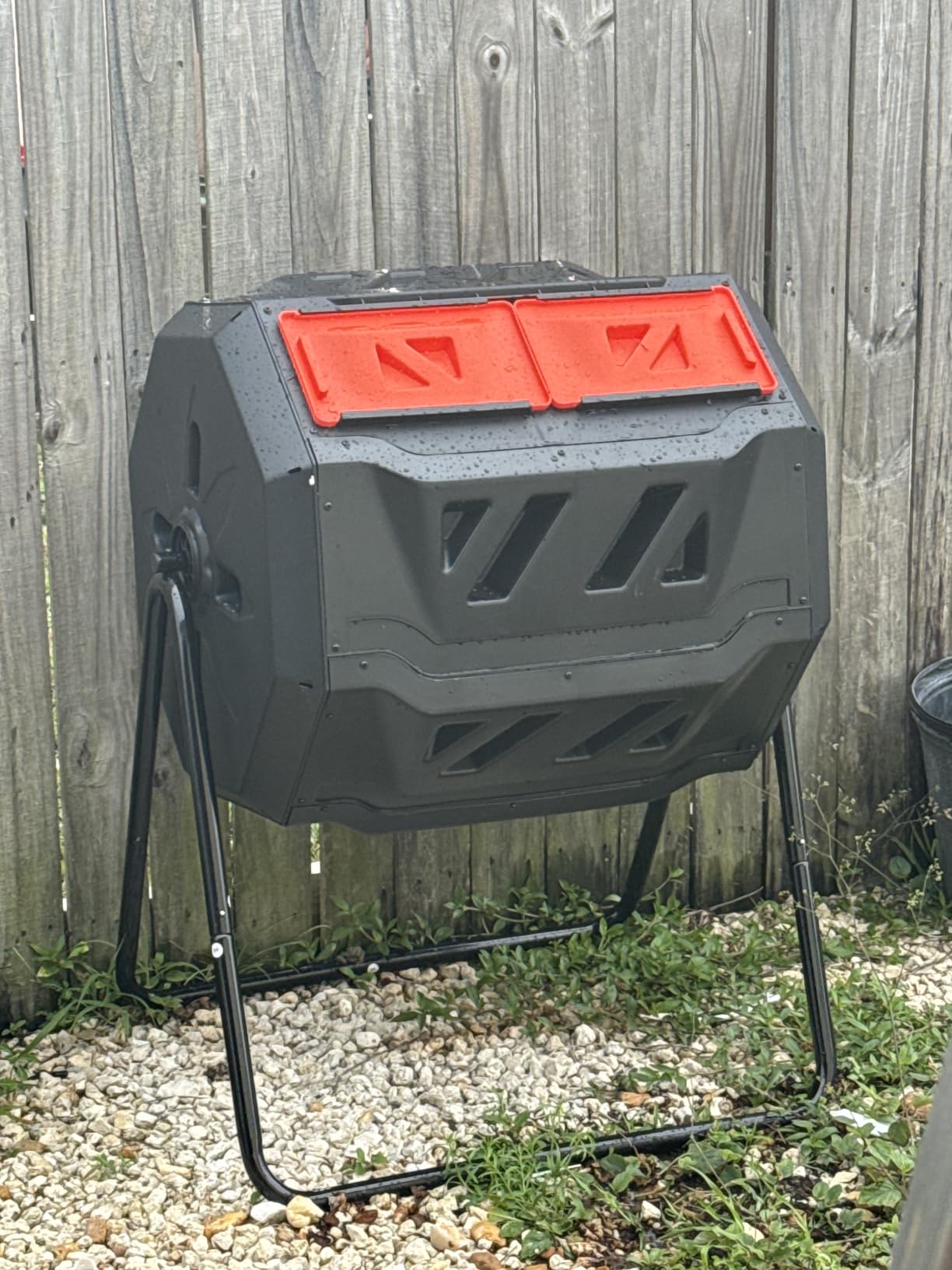 Hourleey Compost Bin Outdoor, 43 Gallon Dual Chamber Tumbling Composting Bin with Sliding Doors, Tumbler Rotating Batch Composter Bin for Garden Kitchen Yard customer photo 1
