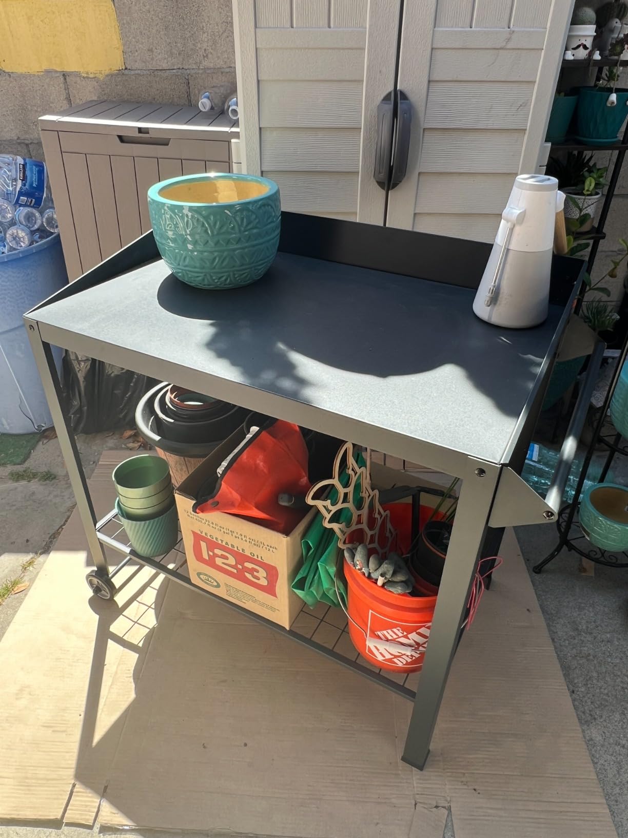 Metal Potting Bench with Wheels Planting Table for Outdoor Gardening Work Benches for Outside Potters Station Weatherproof customer photo 1