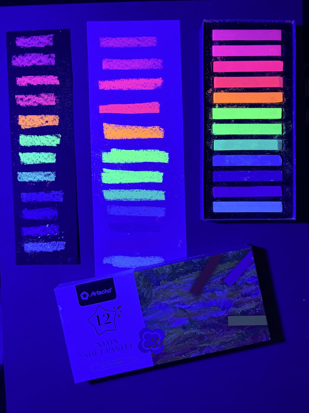 Artecho 50pcs Soft Pastels, 48 Colors Including 4 Fluorescent Colors, Extra Free Black & White, Square Chalk for Drawing, Blending, Layering, Shading, Pastels Art Supplies customer photo 1