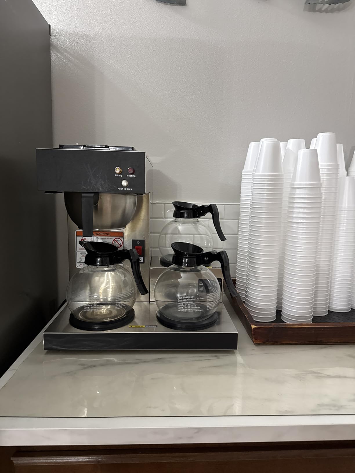 SYBO 12-Cup Commercial Coffee Maker, Pour Over Drip Coffee Maker Brewer with 3 Lower Warmers and 3 Glass Decanters, Stainless Steel Cafetera customer photo 1