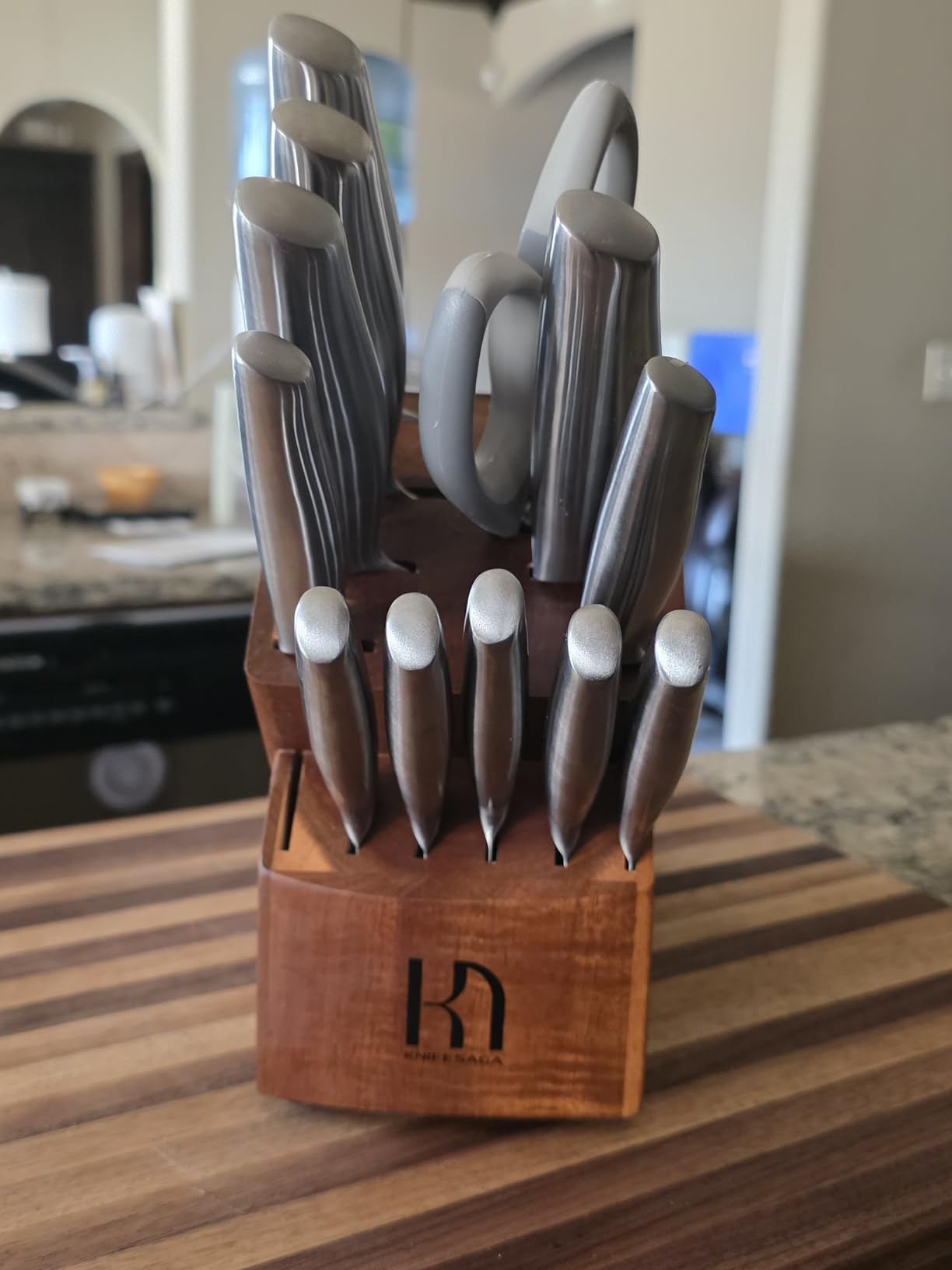 KnifeSaga Kitchen Knife Set 14 Piece Premium Japanese High Carbon Stainless Steel Knife Block Sets with Built-in Sharpener, Razor Sharp Knives Set for Kitchen, Quality Acacia Wood Block Knife Set customer photo 1