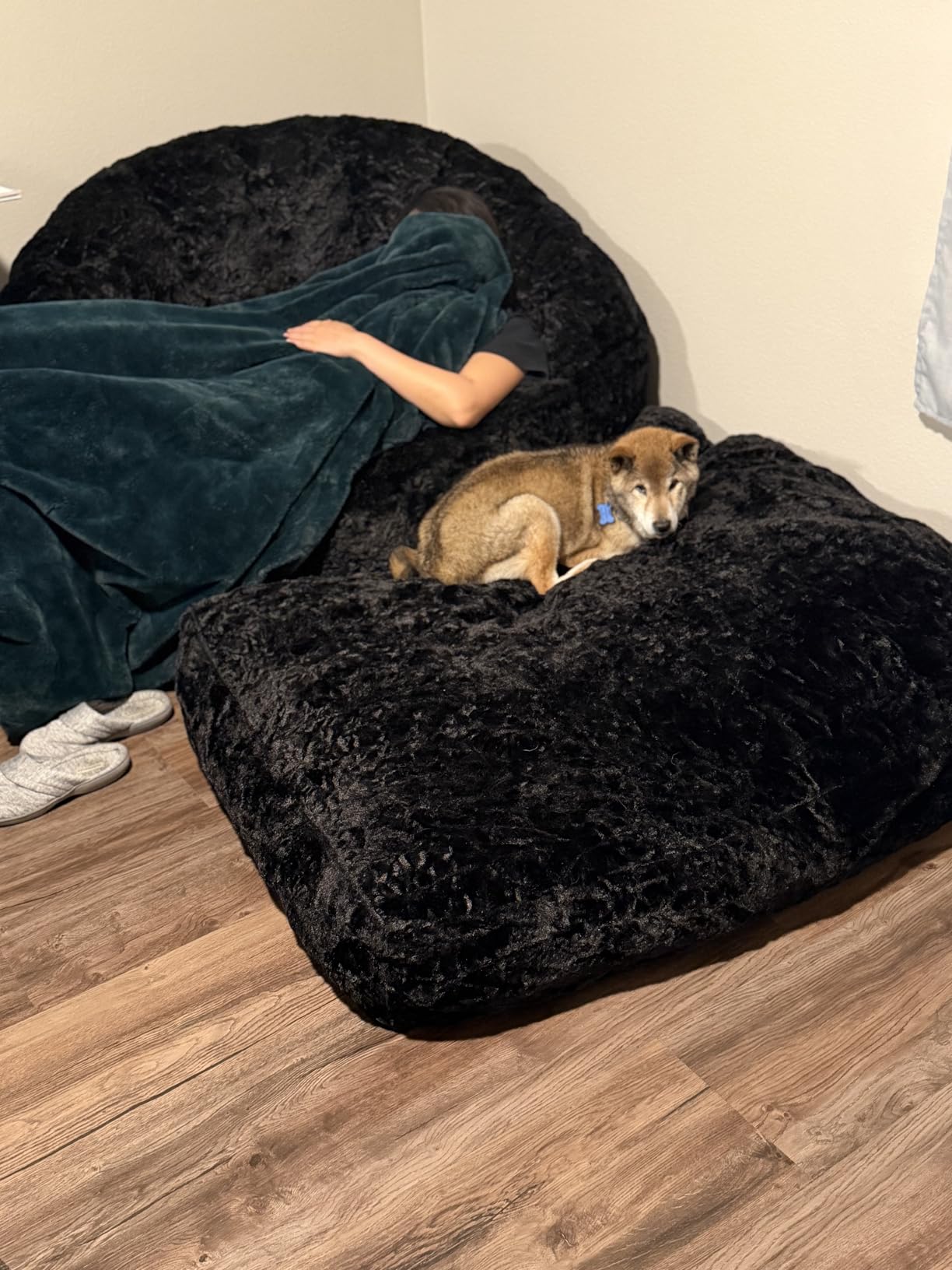 MAXYOYO Giant Bean Bag Chair, Oversized Bean Bag Couch for Adults and Kids, Faux Fur Shell-Shaped Large Chair with Filler, Stuffed Big Accent Sofa Lounge Floor Sofa for Reading, Beige, Standard customer photo 1