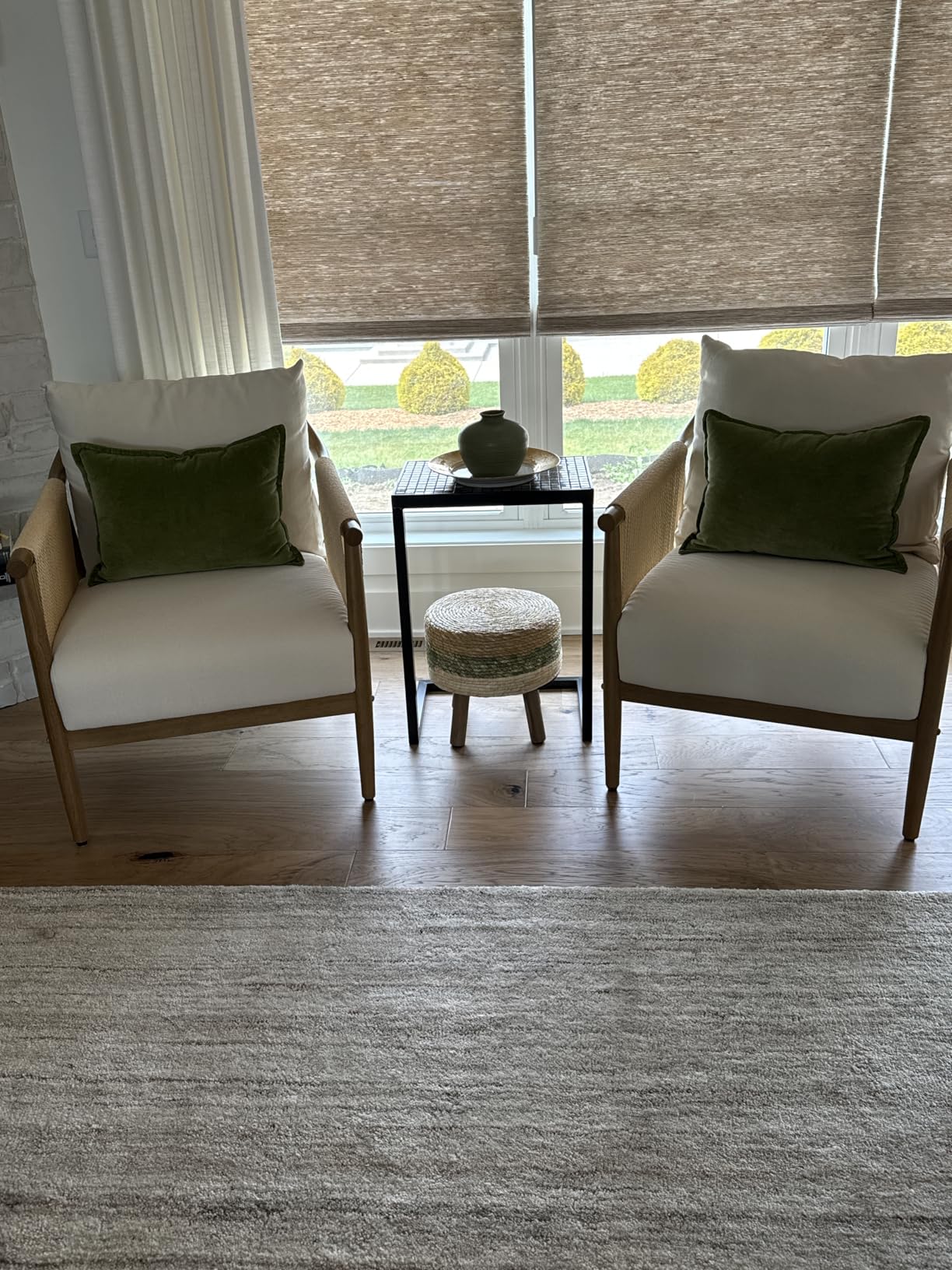 Braid Accent Chair, Modern Armchair with Solid Wooden Armrest for Living Room and Bedroom, Boho Reading Chair, Light Grey customer photo 1