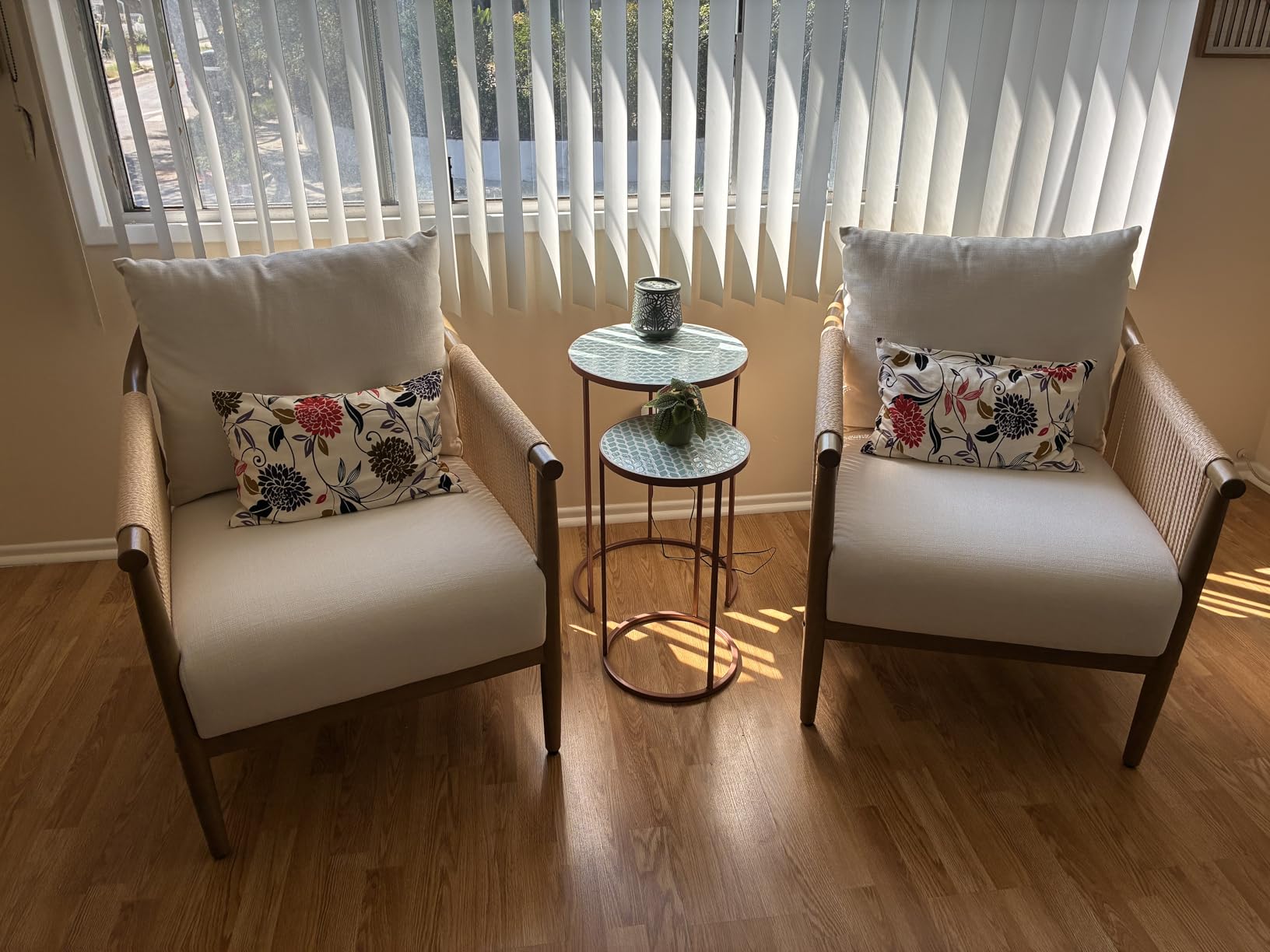 Braid Accent Chair, Modern Armchair with Solid Wooden Armrest for Living Room and Bedroom, Boho Reading Chair, Light Grey customer photo 2