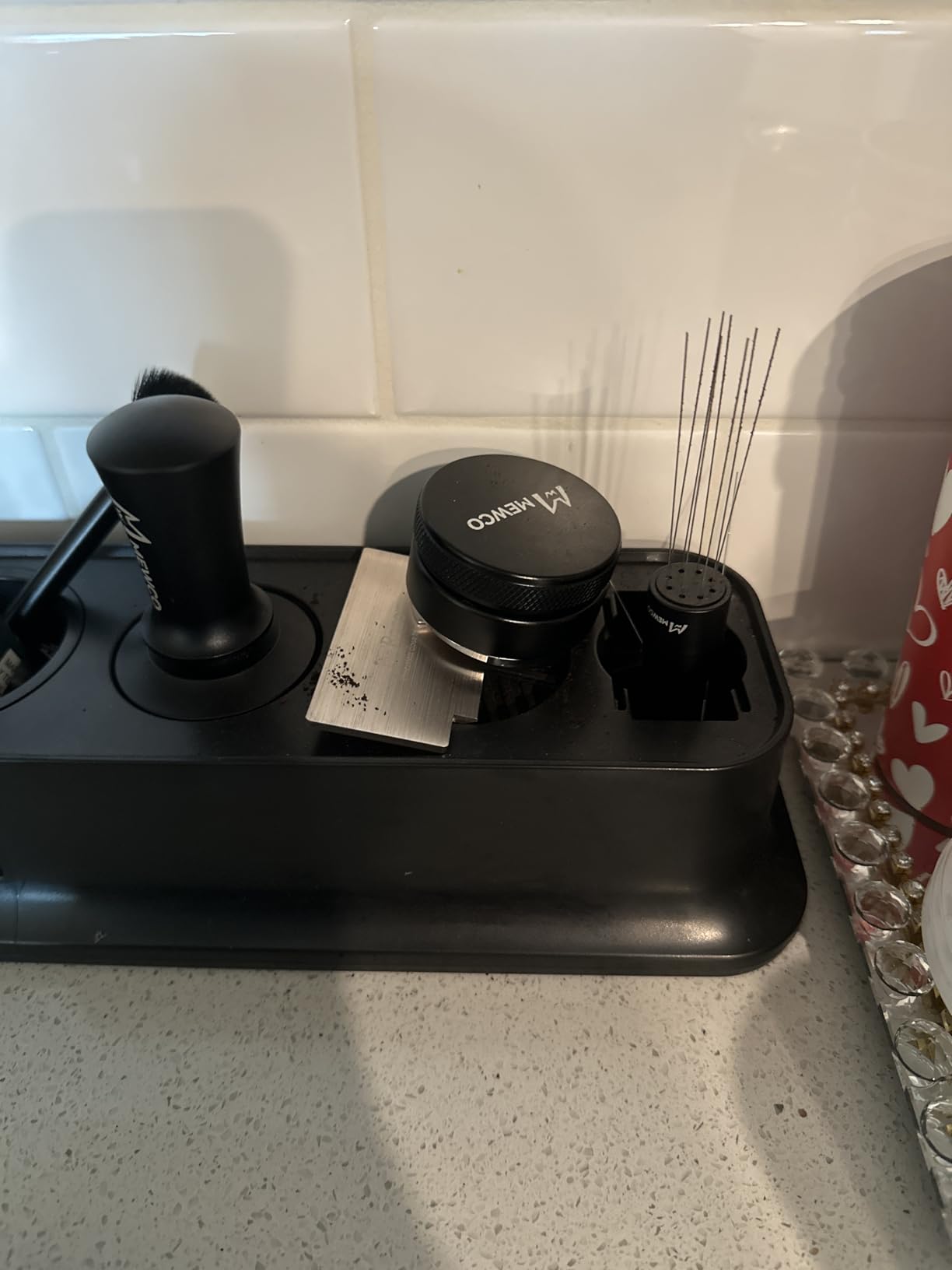7 Pack Espresso Tamper Station & Coffee Distributor Tamper & Espresso WDT Stirrer & Coffee Tamping & Brush & Coffee Dosing Funnel & Espresso Puck Screen, Espresso Accessories for Bar Home Office (54 mm) customer photo 1