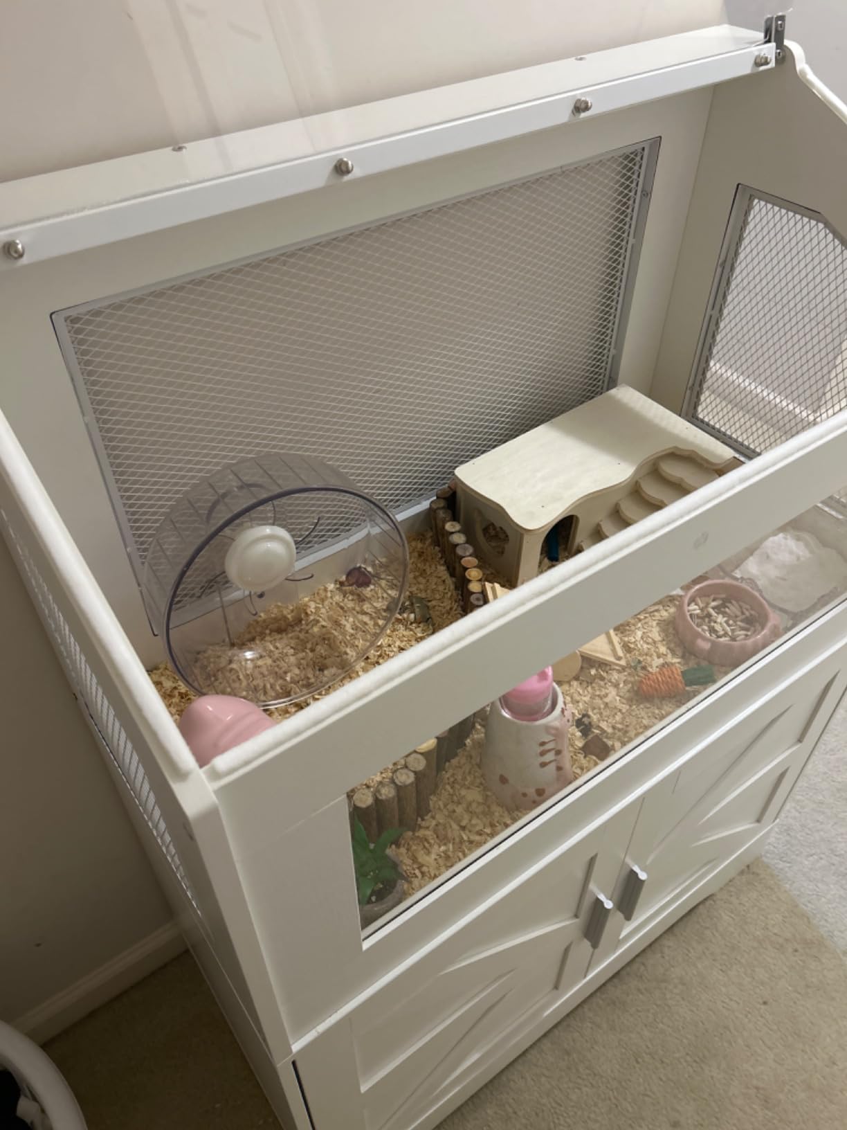 PAKASEPT Hamster Cage, Small Animal Cages with Storage Cabinet, Visual and Ventilated Large Habitats Hamster House for Rat, Guinea Pig, Hedgehog, Gerbil, White customer photo 2