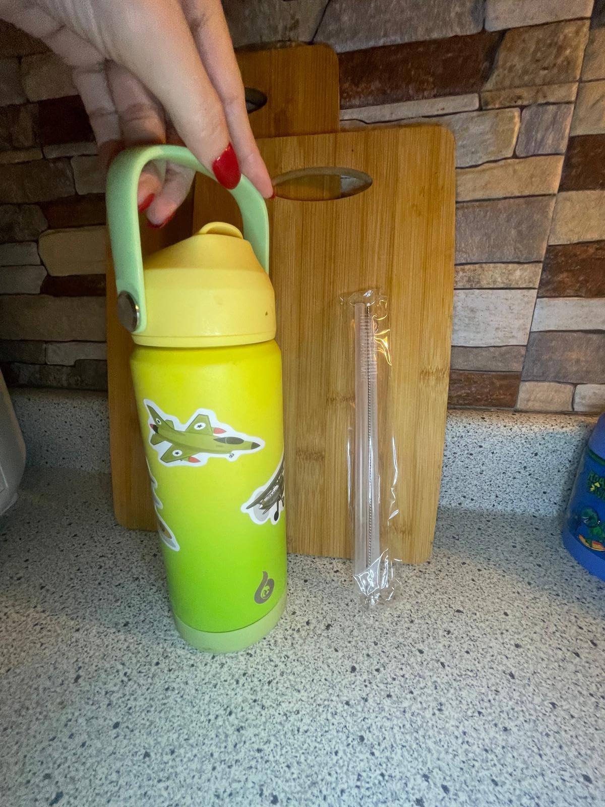 BJPKPK Water Bottle with Straw Lid, 24oz Vacuum Insulated Water Bottles, Metal Stainless Steel Thermo for Sports, Travel, BPA Free Leak Proof Thermo, Cups, Flasks, Tumblers,Sky customer photo 2