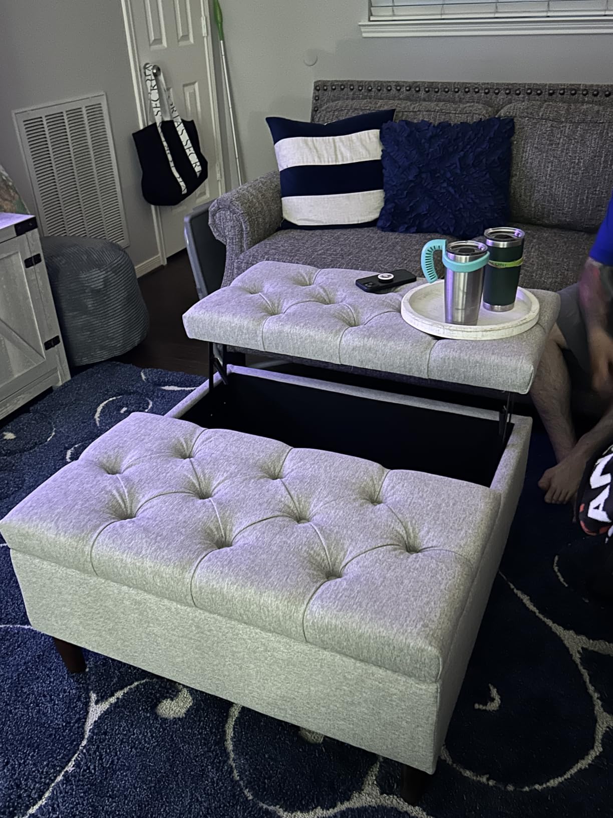 Wasure 35 Inch Extra Large Storage Ottoman Coffee Table, No Assembly Required, Oversized Square Ottoman with Storage, Tufted Upholstered Ottomans Coffee Table for Living Room (Fabric, Beige) customer photo 1