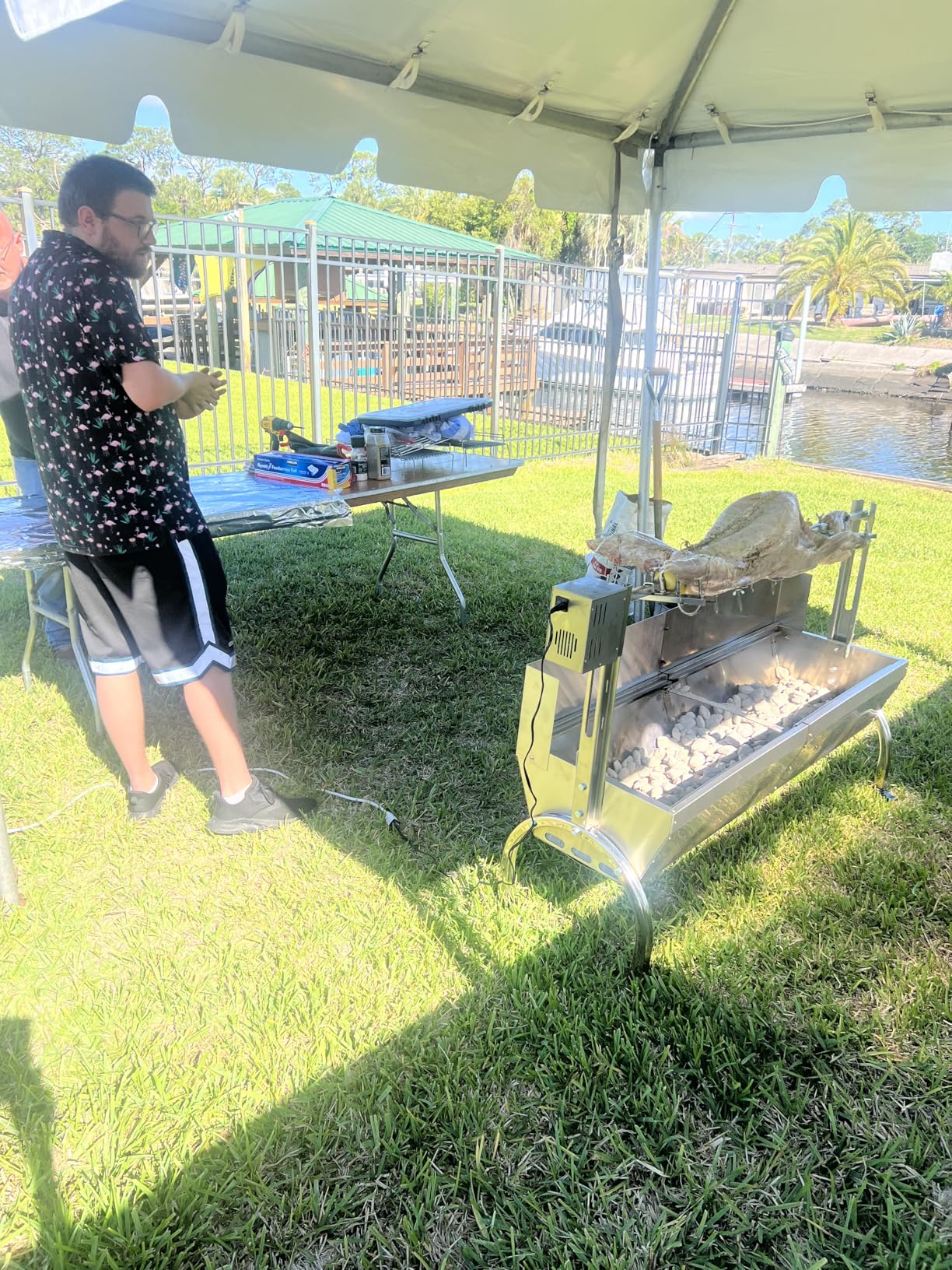 DEWOSEN 50W Rotisserie Grill With Wind Screen - 51 Inch BBQ Outdoor Pig & Lamb Spit Roaster - 132LBS/60KG Stainless Steel Charcoal Spit Rotisserie Grill for Camping & Outdoor Barbecue customer photo 2