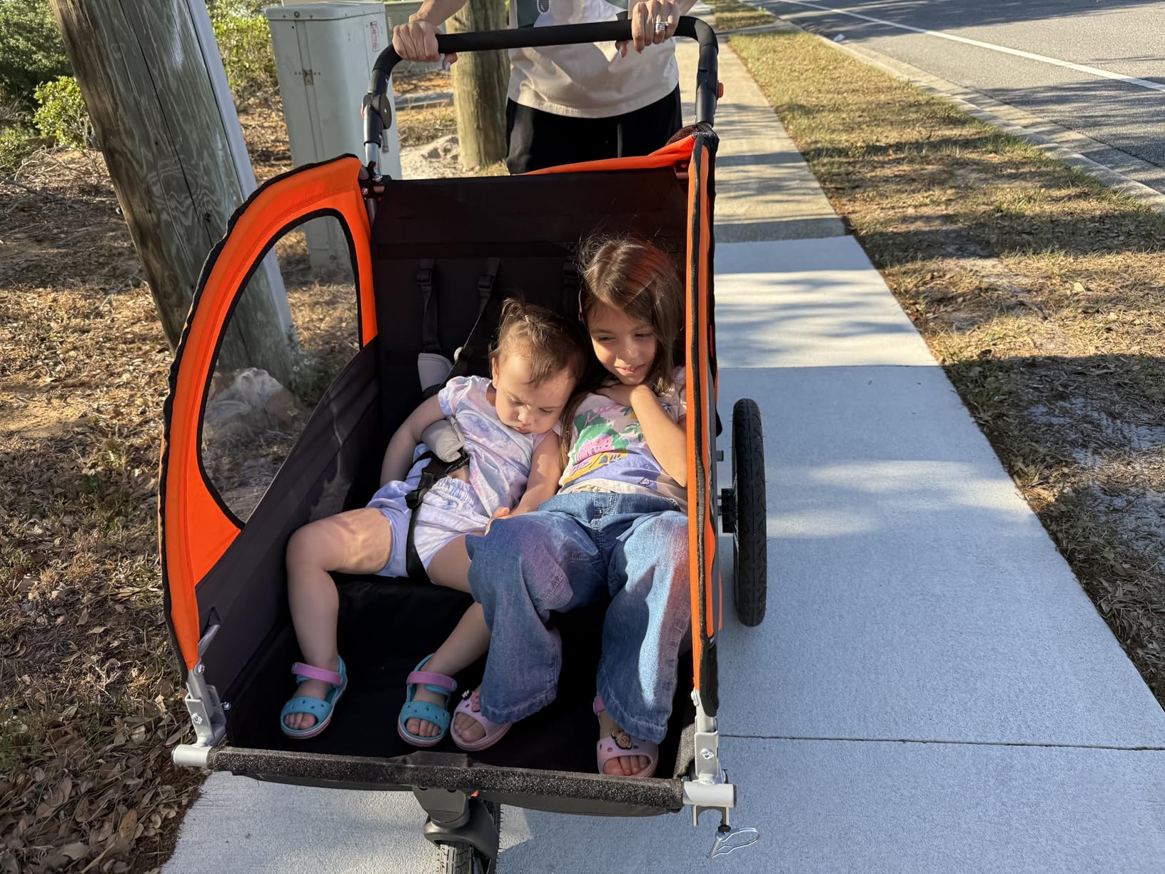 VEVOR Bike Trailer for Toddlers Kids, Single & Double Seat Options, 2-in-1 Canopy Carrier with Strong Frame Converts to Stroller, Tow Behind Foldable Child Bicycle Trailer with Universal Coupler customer photo 2