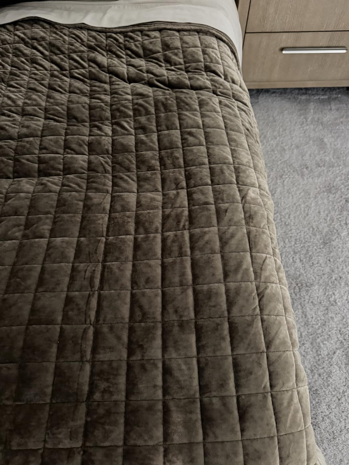 RECYCO Luxury Velvet Quilt Set King Size Bedding Sets, Ultra Soft Velvet Comforter Set, Lightweight Channel Box Stitch Oversized Bedspread Coverlet for All Season, with 2 Shams, Beige customer photo 2