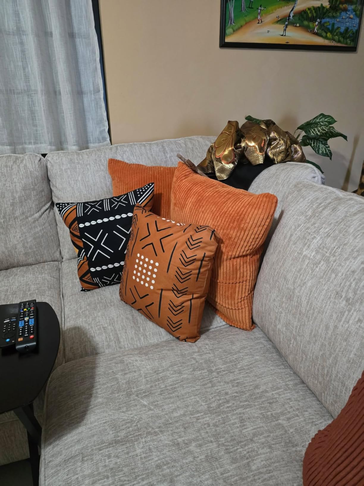 Topfinel Decorative Throw Pillow Covers Cushion Cases, Set of 4 Soft Velvet Modern Double-Sided Designs, Mix and Match for Boho Farmhouse Fall Home Decor (18x18 inch, Orange/Teal) customer photo 1