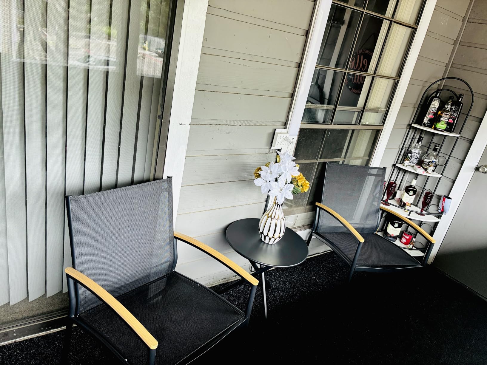 Shintenchi 3 Pieces Patio Bistro Sets, Outdoor Textilene Fabric Conversation Bistro Set, Textilene Fabric Front Porch Chairs Small Patio Furniture Set with Table for Lawn, Garden, Balcony (Black) customer photo 1