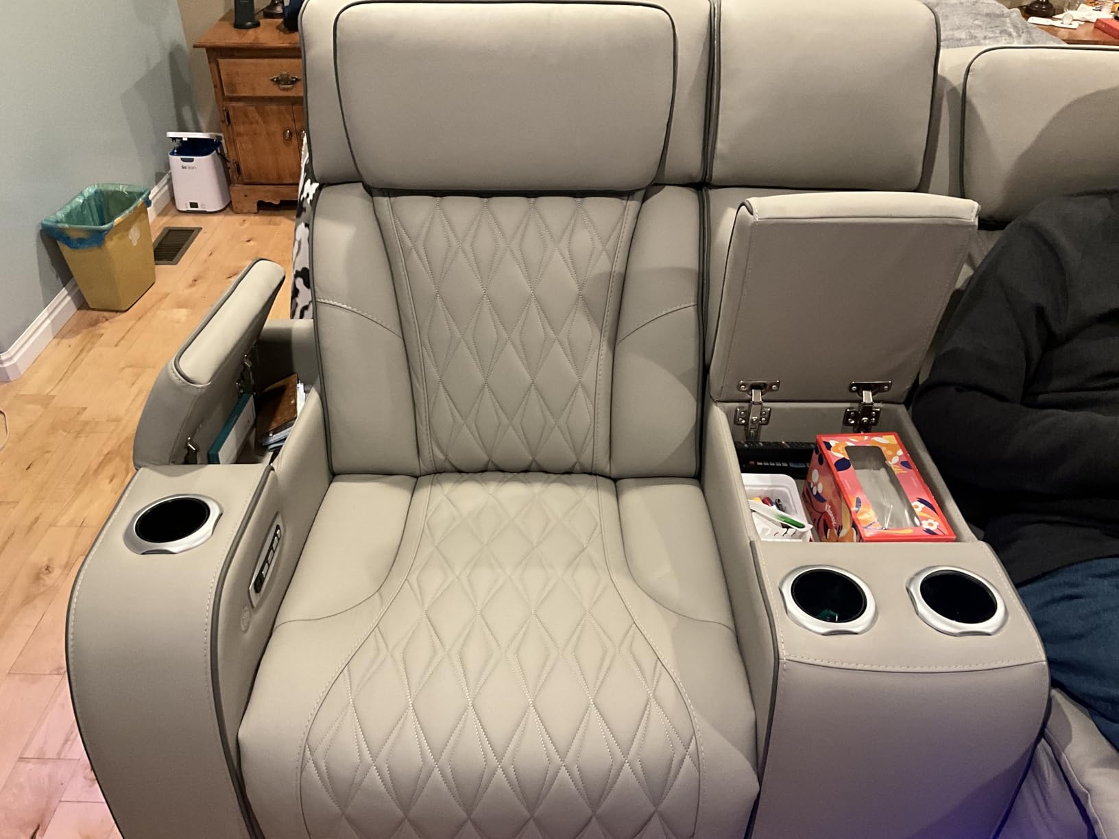Signature Design by Ashley Boyington Contemporary Leather Match Power Reclining Sofa with USB Charging Ports, LED Lights and Adjustable Headrest, Light Gray customer photo 1
