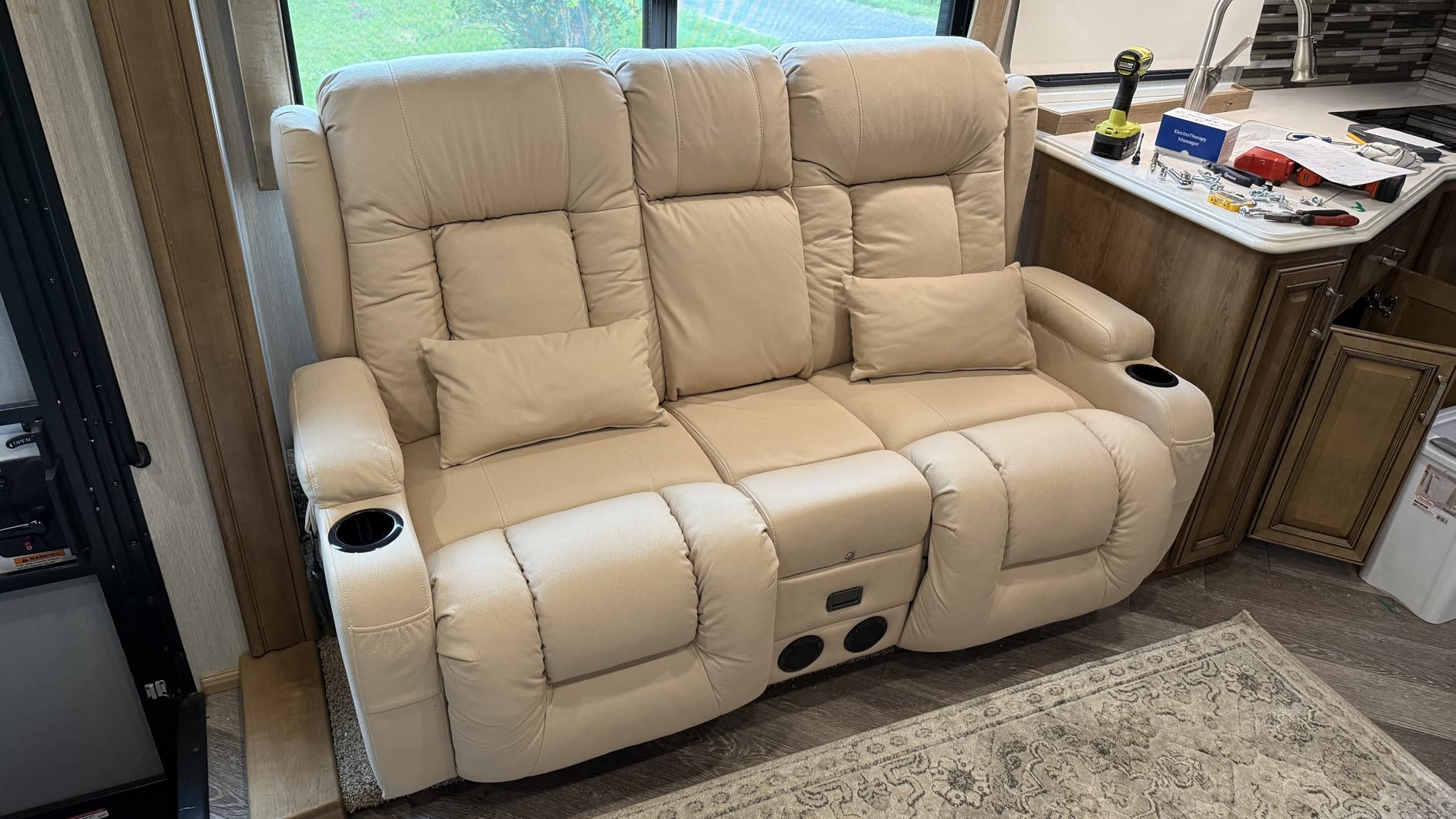 URRED Power Loveseat Recliner Sofa with Massage and Heat, Wall Hugger Reclining Loveseat with Console, RV Couch Home Theater Seating with LED Lights for Living Room (Black, 67
