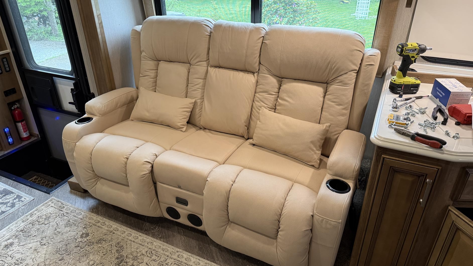 URRED Power Loveseat Recliner Sofa with Massage and Heat, Wall Hugger Reclining Loveseat with Console, RV Couch Home Theater Seating with LED Lights for Living Room (Black, 67
