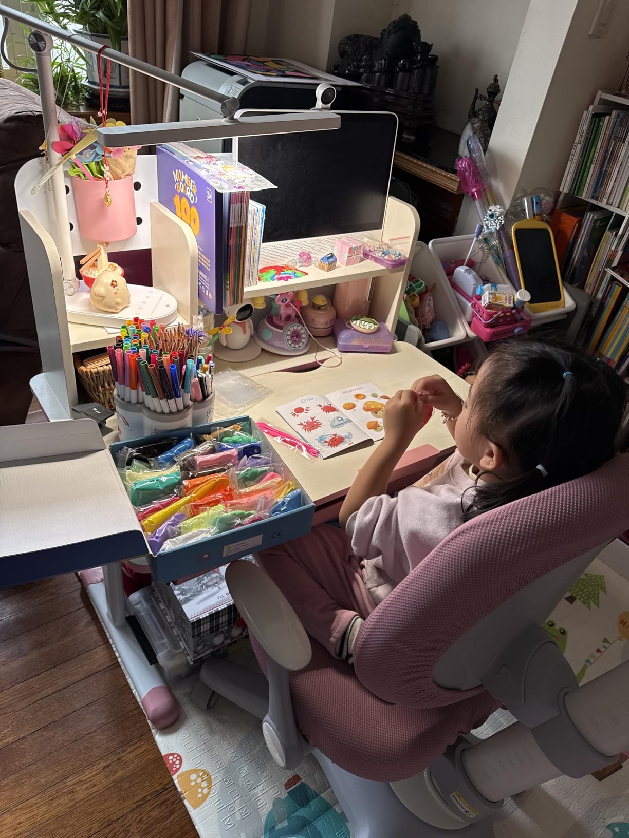 Costzon Kids Study Desk, Height Adjustable Children School Desk with Storage, Tilt Desktop, Pen Holder & Scale Ruler, Student Computer Desk Writing Table for Home School Use, Desk for Kids (Grey) customer photo 1