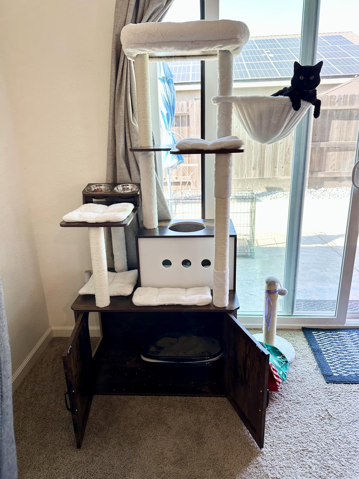 Feandrea Cat Tree, 66.9-Inch Cat Tower with Litter Box Enclosure, Large Condo with Food Station, Storage, Scratching Posts, Cave, Hammock, Washable Cushions, Rustic Brown customer photo 2