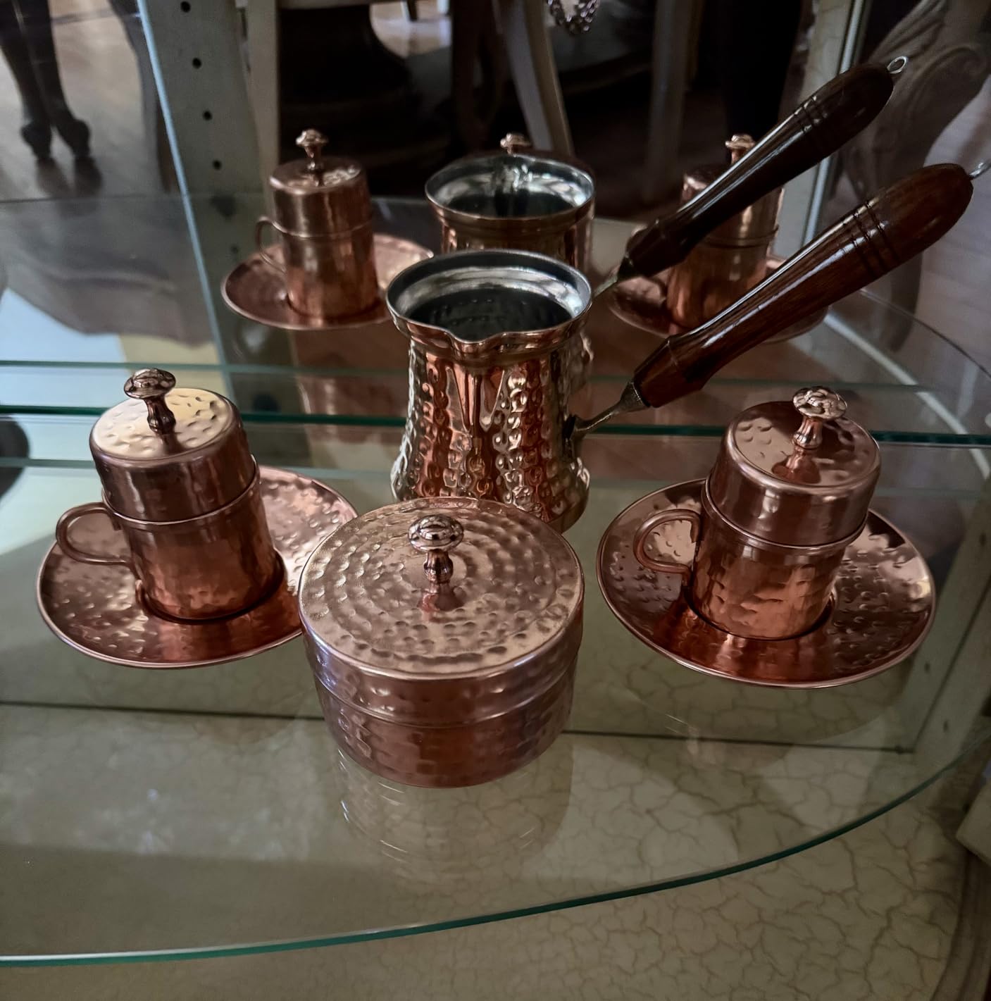 Leavitt Bay Turkish Coffee Set Turkish Coffee Maker Set w/ 2 Cups, Sugar Dish, & Copper Pot (Cezve) Traditional Gifts for Latte Lovers - 7oz customer photo 1