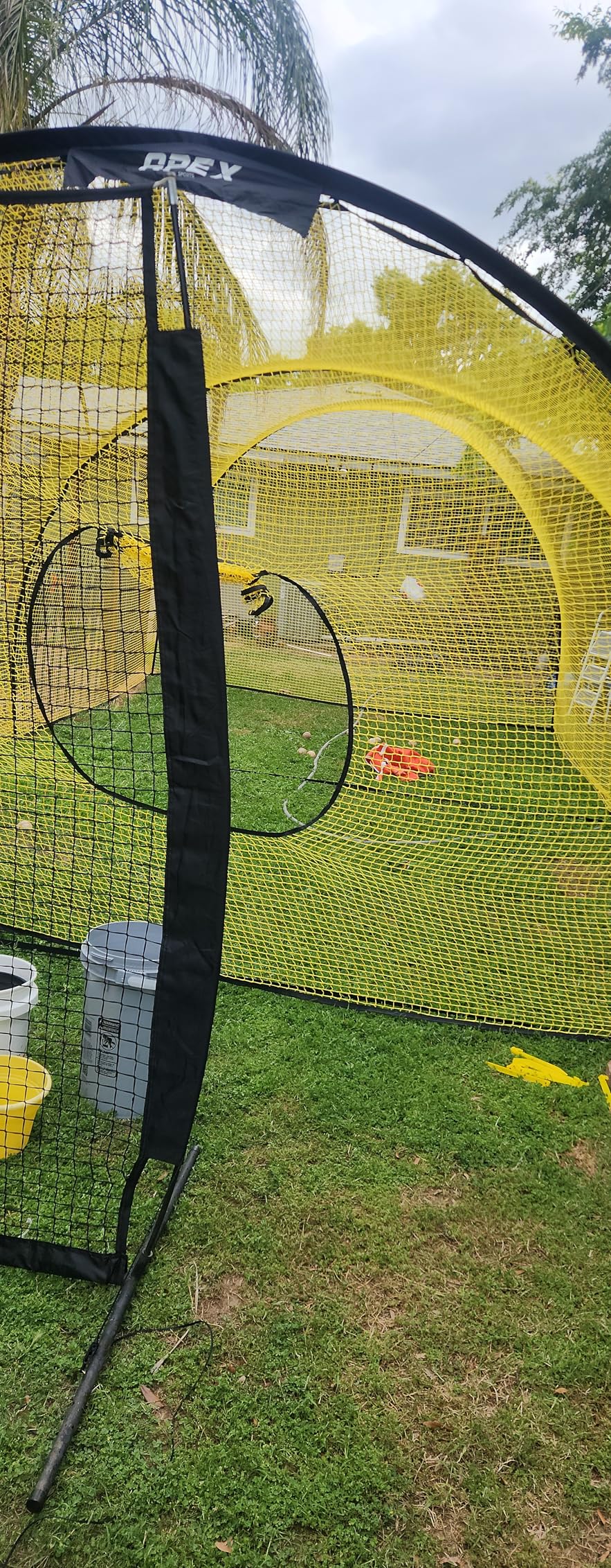 Apex Sports Portable 22ft x 12ft x 8ft Baseball & Softball Batting Cage with Pitching Machine Hole, 3ply 1.25'' Yellow Netting, Secure Steel Poles, 12.7MM Fibreglass Poles, Carry Bag Included customer photo 1