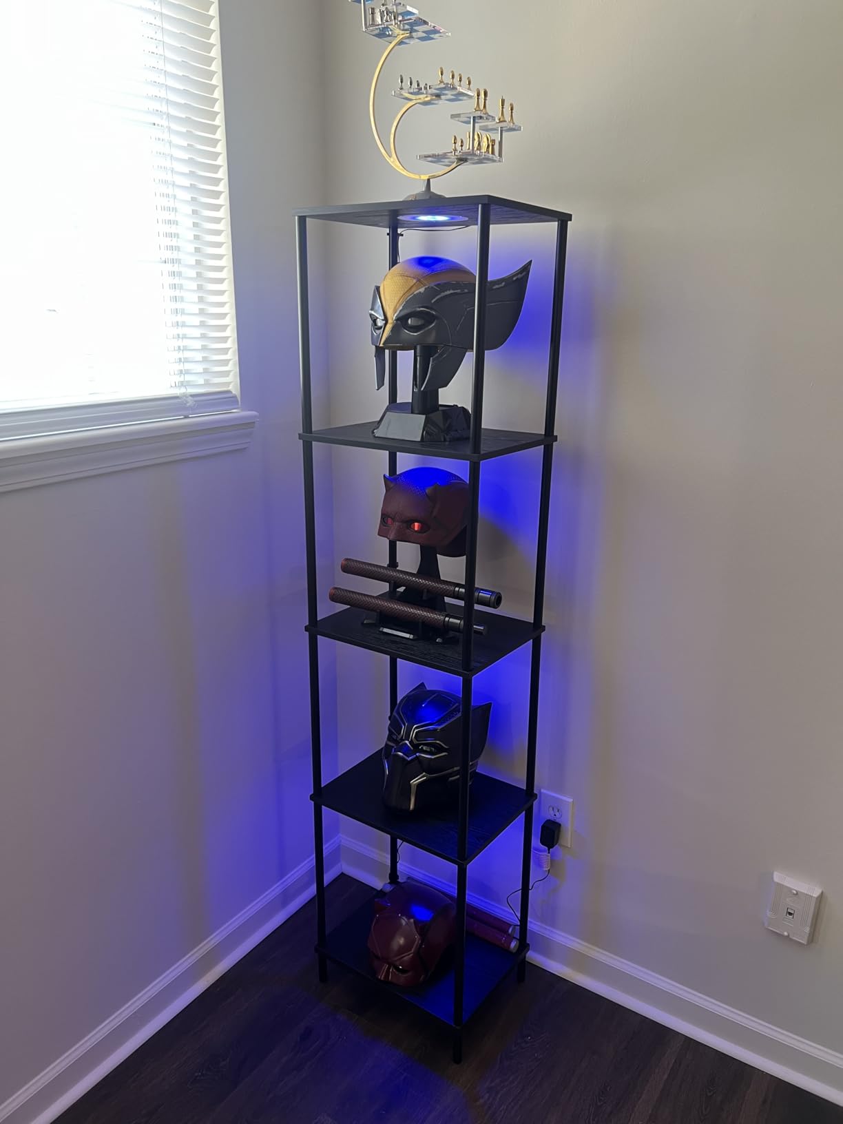 Display Shelf with RGBW Light, Color Changing Curio Cabinet Floor Lamp with Shelves Corner Standing Column Lamp Etagere Organizer Tower Nightstand Bookcase for Living Room Bedroom Office Decor Black customer photo 1