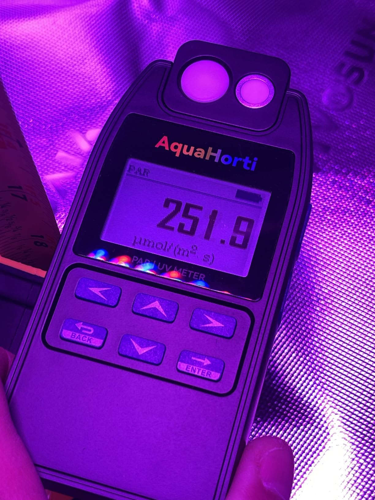 AH-Quantuv PAR Meter for Grow Lights, PPFD Meter 400-750nm with UVA Measurement 320-400nm, Shows PAR Breakdown of Blue Green Red, Records PAR & UVA for Light Distribution Mapping customer photo 2