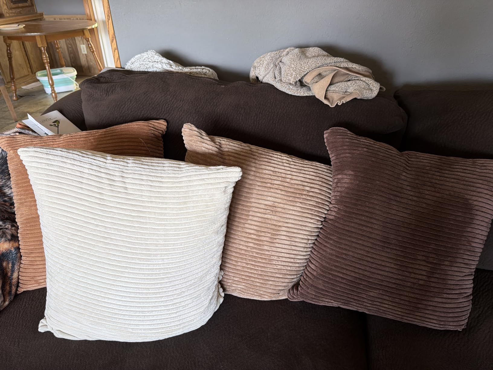 LANANAS Neutral Couch Throw Pillow Covers 18x18 Inch Set of 4 Decorative Farmhouse Boho Throw Pillows for Living Room, Couch, Bed, Sofa Soft Corduroy Accent Home Decor customer photo 2