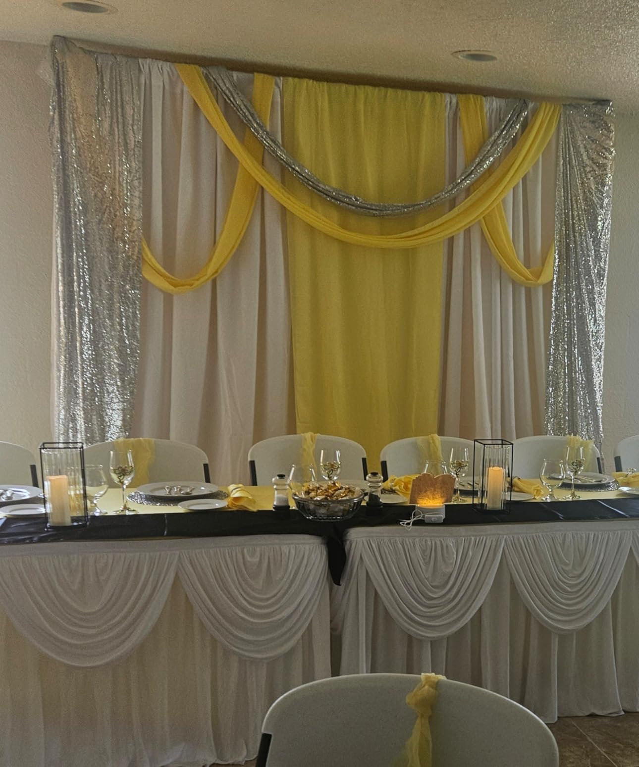 Two Layers Backdrop Made with One Piece Chiffon Tulle & Polyester. Use as Extra Wide Semi-Blackout Curtains, Stage Curtains or Garage Divider Curtain. Black, 10x8FT customer photo 1