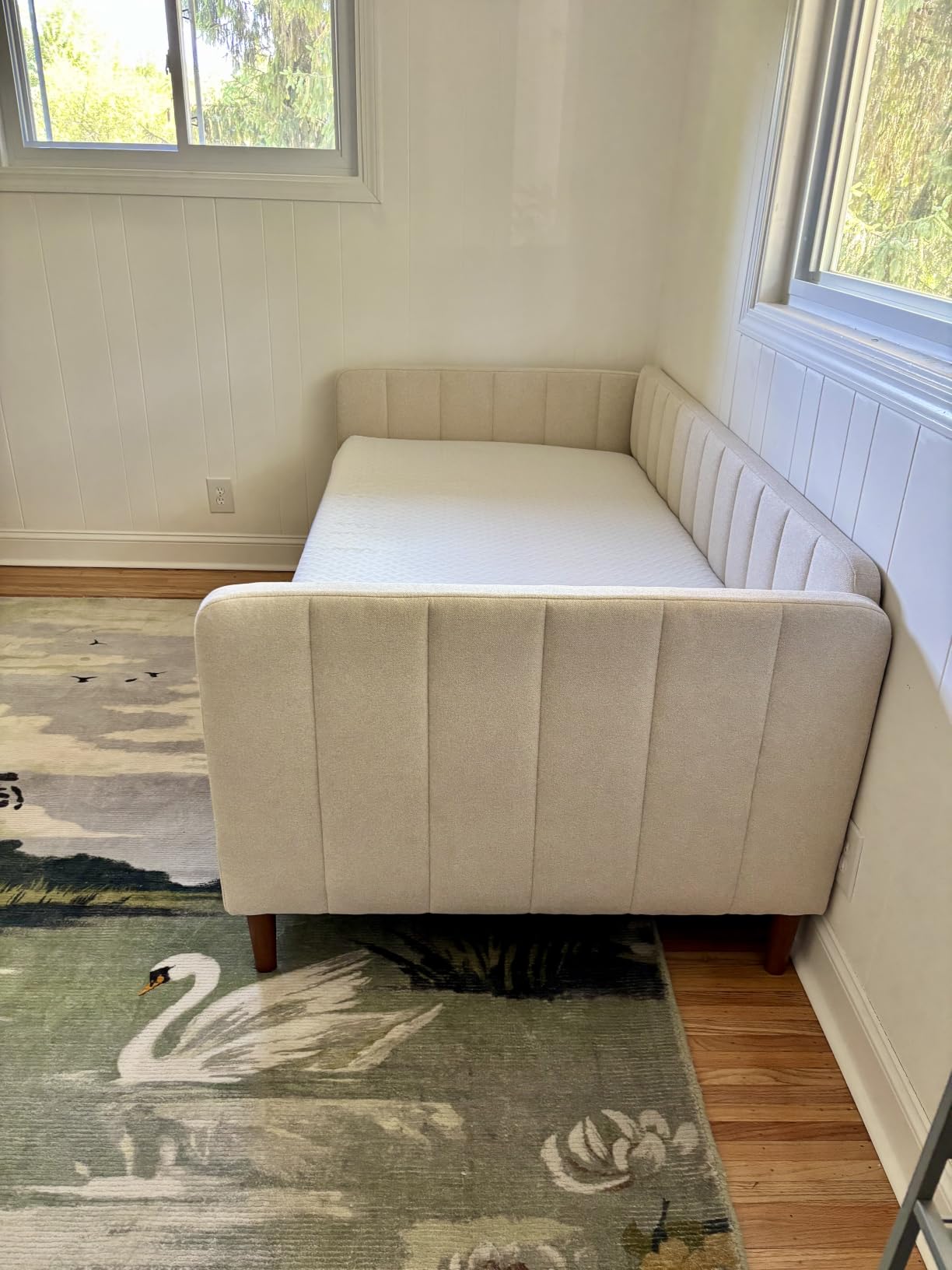 YUHUASHI Twin Size Upholstered Daybed with Wood Slat Support, Daybed Frame for Living Room, Bedroom, Guest Room, No Box Spring Needed (Light Green, Twin) customer photo 1