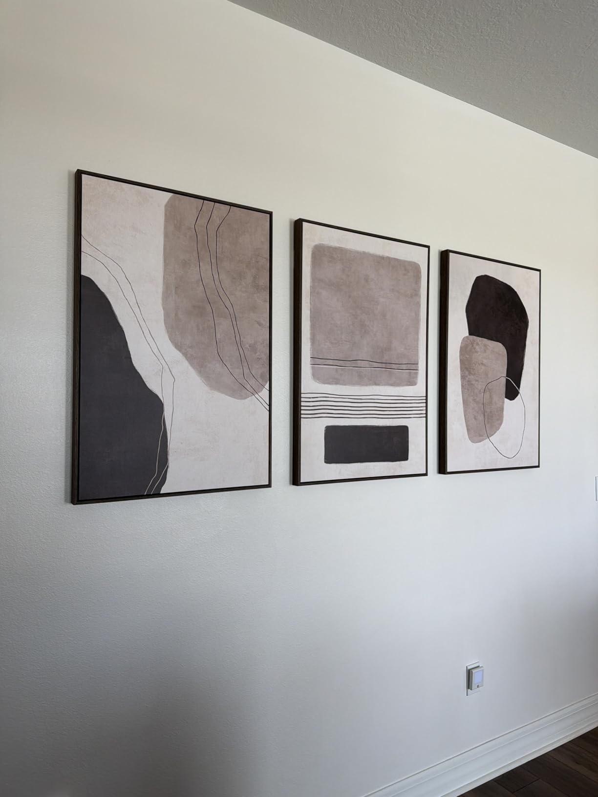 Framed Neutral Abstract Wall Art, Set of 3 Modern Canvas Prints Paintings Artwork for Walls, Minimalist Black and Beige Pictures for Living Room Hallway Stair Bedroom Office Wall Decor 16x24 Inch customer photo 2