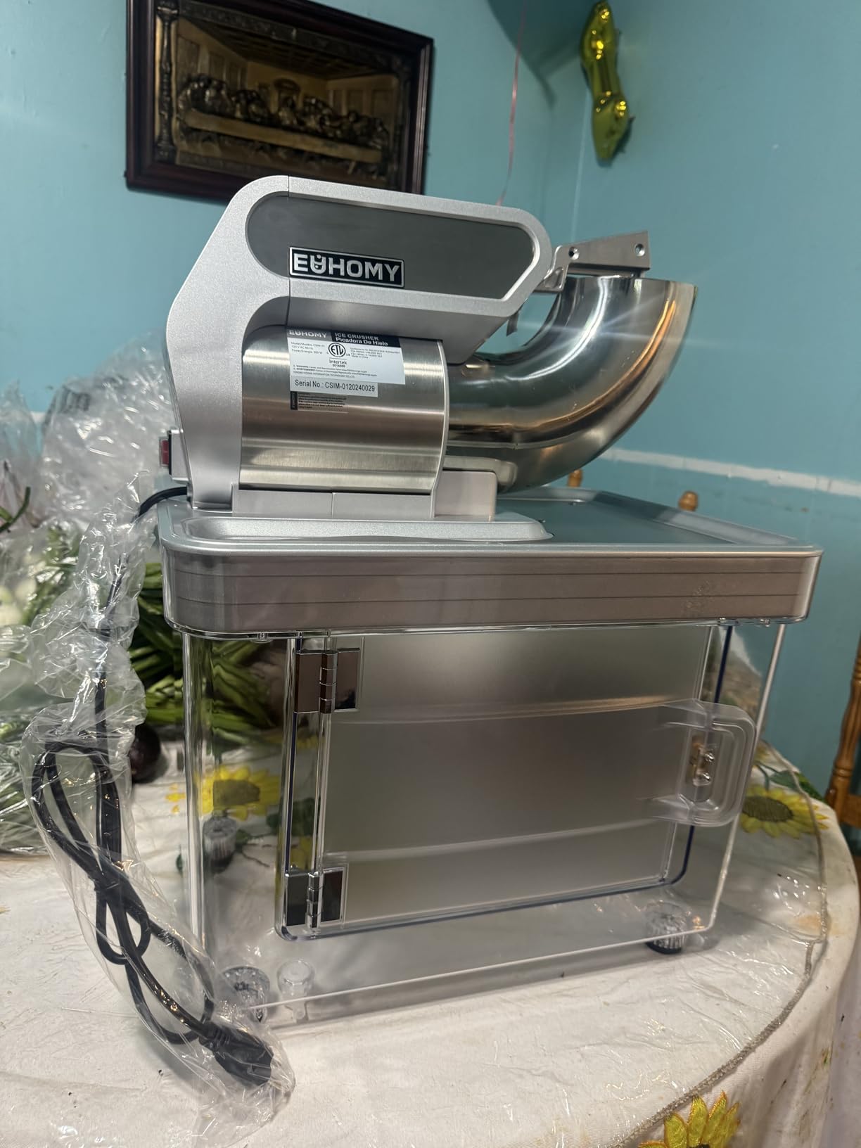 EUHOMY Snow Cone Machine, 51L Large Commercial Shaved Ice Machine with 661 Lbs/H, 300W Electric Ice Shaver with Dual Blades, ETL Certified Snow Cone Maker for Home & Commercial Use (Silver) customer photo 2