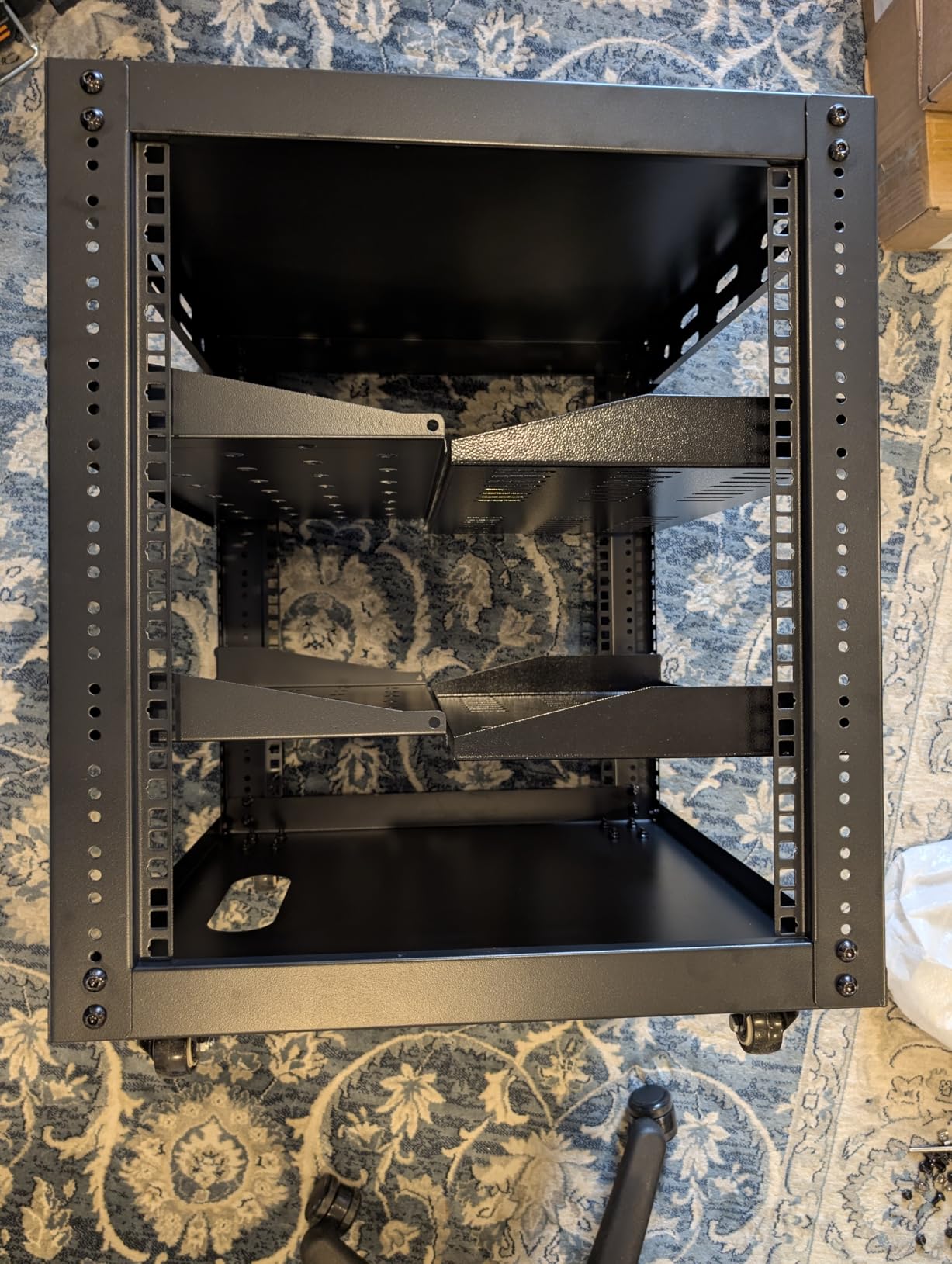 15U Open Frame Server Rack, Wall-mountable IT Rack w/Swivel Casters, 2 Rack Shelves, Top & Bottom Panels, Network Rack for Stereo/Computer/Data/IT/AV Equipment, 19.7