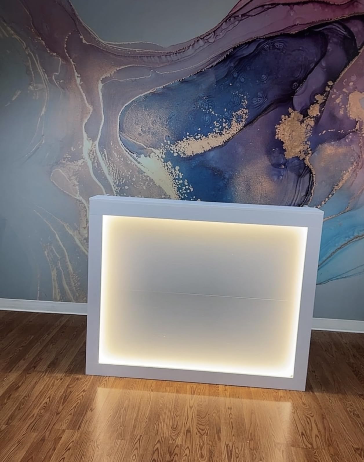 TC-HOMENY Reception Desk with LED Lights, 55'' Retail Counter Modern with Storage Shelves and Cable Grommet, Front Table, Salon Desk, Office Table, White customer photo 2